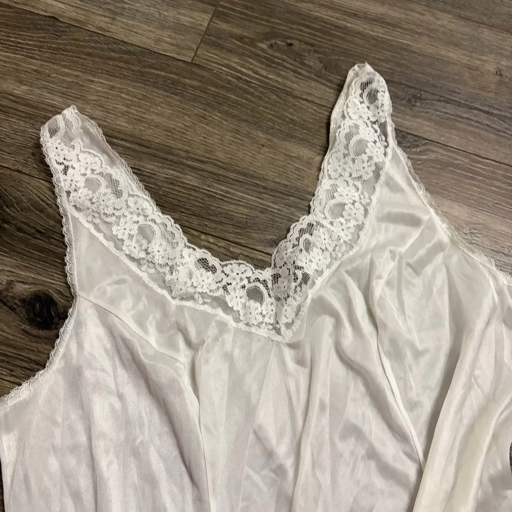 70s/80s European Vintage Südtrikot Silky Lace Accent Slip Dress (Ivory) XL/1X